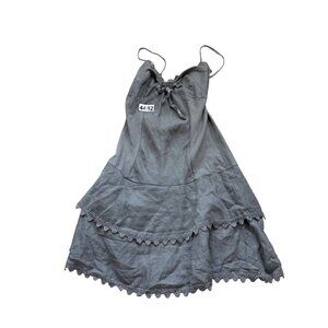 Lovely Girl Italy Women's Mini Dress Gray Linen Sleeveless Tiered Lace Trim
